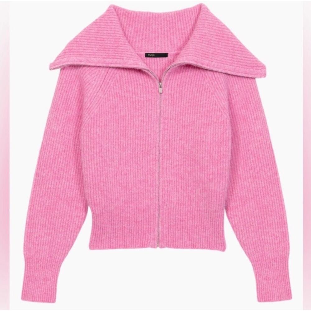 Maje Pink Myzip Wool Blend Cardigan Women's XS Casual Chic Minimalist Sweater